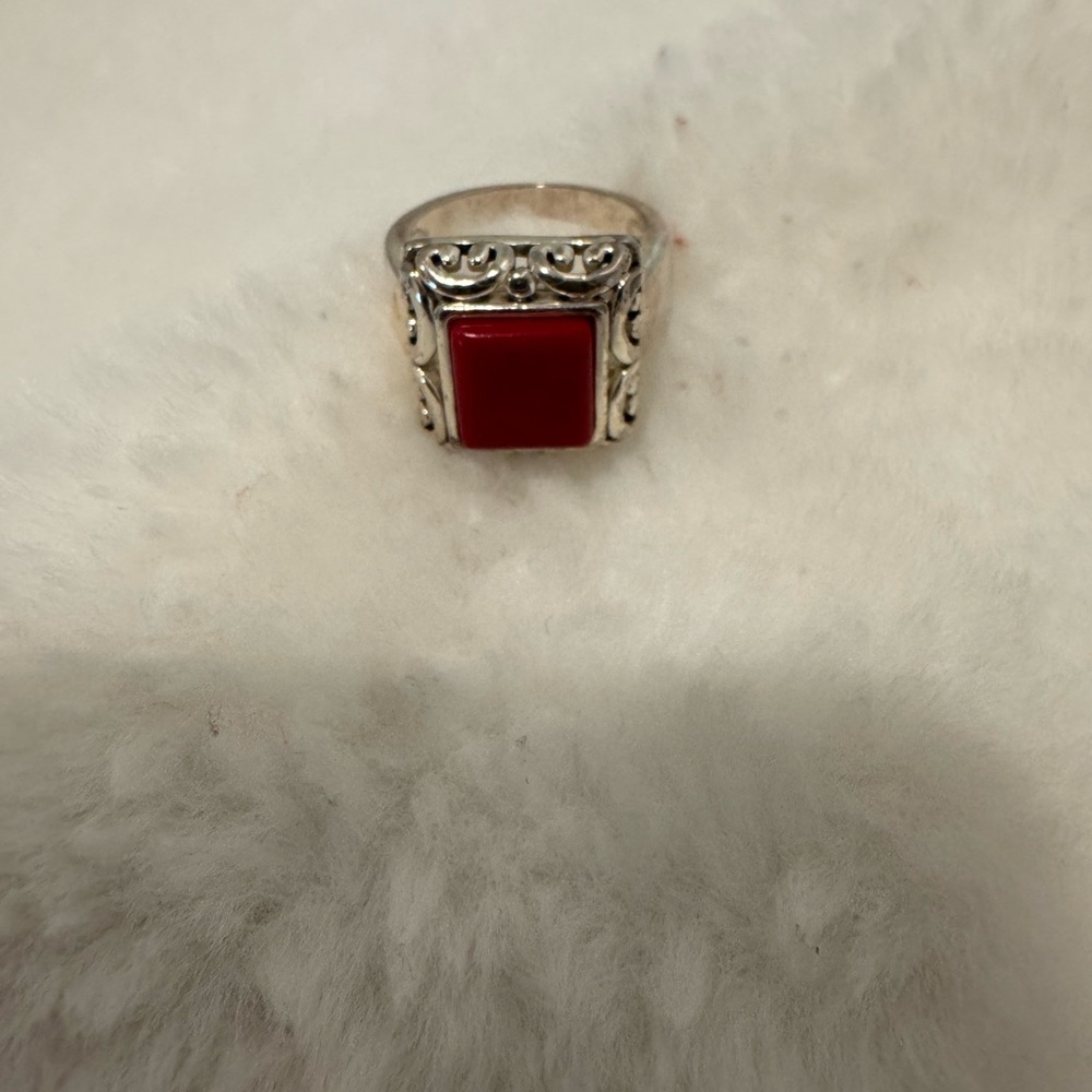 Silver Ring with Red Stone Size 7 Premier Design